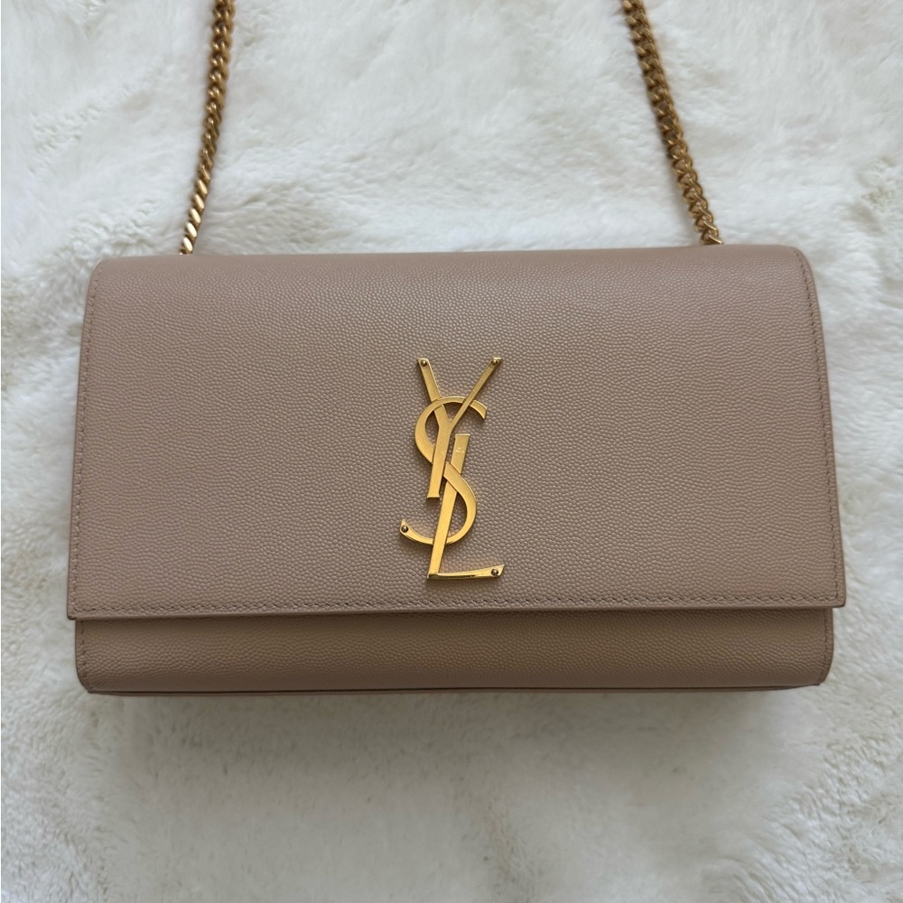 Yves Saint Laurent YSL Kate Medium Grain De Poudre Embossed Leather Dark Beige